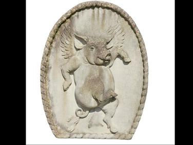 Large Cast Stone Flying Pig Wall Plaque