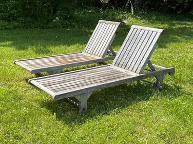 Pair of Kingsley Bate Teak Patio Chaise Lounges