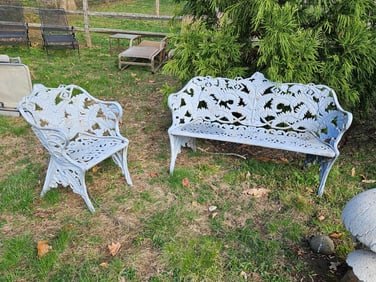 Cast Iron Fern Pattern Bench and Chair
