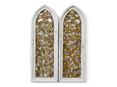 Pair of Painted Wood and Pierced Metal Architectural Windows
