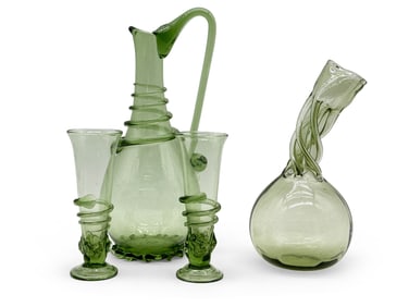 Hand-Blown Continental Green Glass Grouping