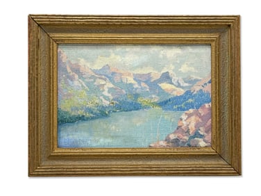 Gilt-Framed Oil/Panel: Mountain Landscape