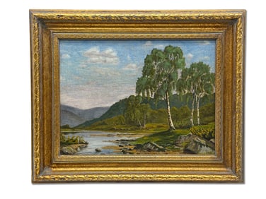 Gilt-Framed Oil/Panel: Landscape