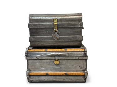 Two Vintage Metal Steamer Trunks