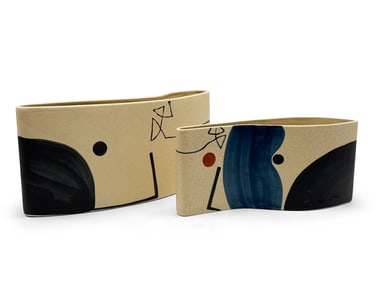 Pair of Modernist Paint-Decorated Ceramic Vases