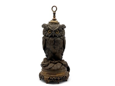 Cast Metal Owl Lamp with Glass Eyes