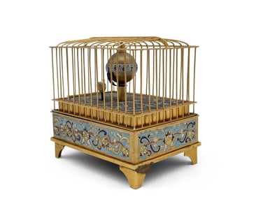 German Cloisonné Caged Bird Clock