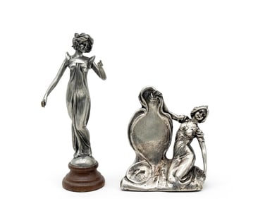 Two Art Nouveau Pewter Figural Watch Holders
