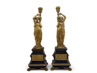 19th C. Neoclassical Bronze Candlesticks