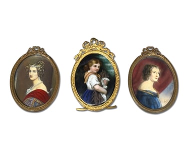 Three 19th C. Oils/Porcelain: Miniature Portraits