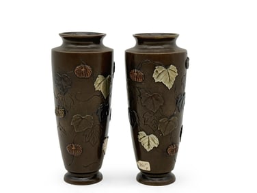 Pr. 19th C. Japanese Bronze Meiji Leaf Vases