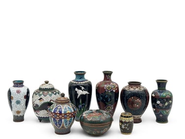 Nine Chinese Cloisonné Enameled Vases