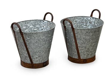 Pair of Galvanized Olive Buckets
