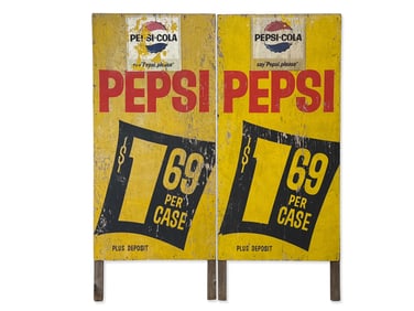 Pair of Large Painted-Wood Pepsi Signs
