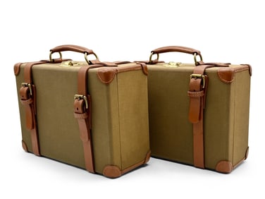 Pr. Green Canvas and Leather Strap Cartridge Cases
