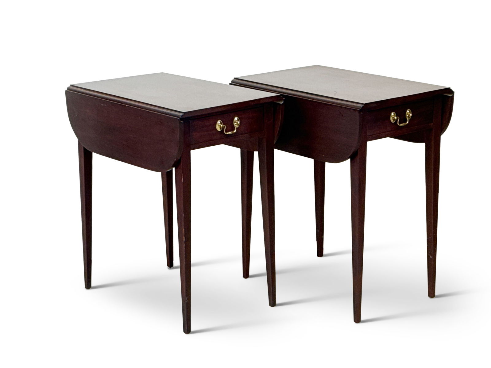 Pair of Henkel Harris Federal-style Pembroke Tables: A pair of Henkel Harris Chippendale-style mahogany drop-leaf Pembroke tables. 26-1/4in tall x 15-1/2in wide x 23-1/8in deep. | You have additional shipping options! Philadelphia Metro area delivery, N
