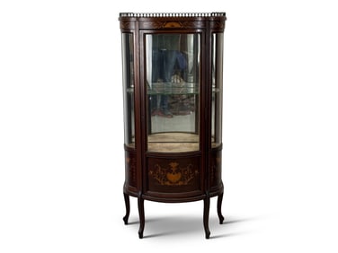 Mahogany Marquetry Inlaid Crystal Curio Cabinet