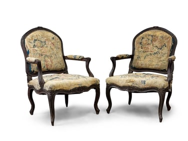 Pr. Louis XV Tapestry Upholstery Armchairs