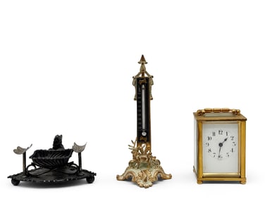 French Carriage Clock, Thermometer, and Vide Poche