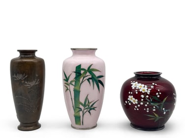 Three Japanese Bronze and Cloisonné Vases