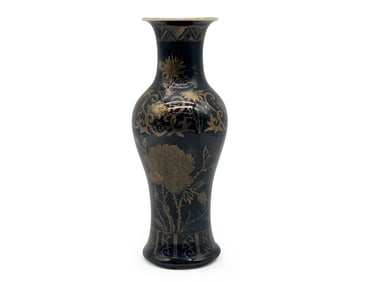 Chinese Black-Glazed Floral Vase