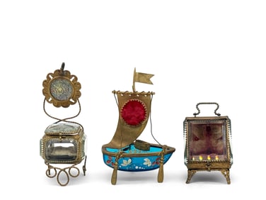 French Glass Watch Stands and Trinket Box