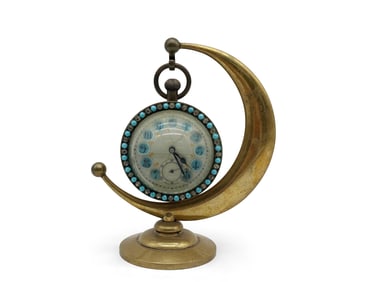French Jeweled Ball Clock Moon Stand