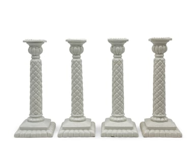 Four Spanish Pottery Column Candlesticks
