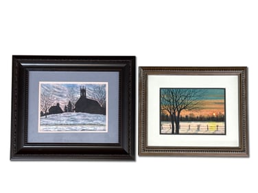 Two Ruth K. Biles Watercolors: Sunset Landscapes