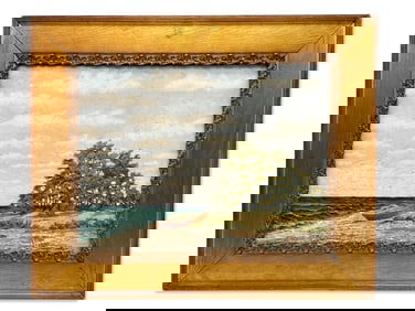Gilt-Framed Oil/Canvas Beach Scene