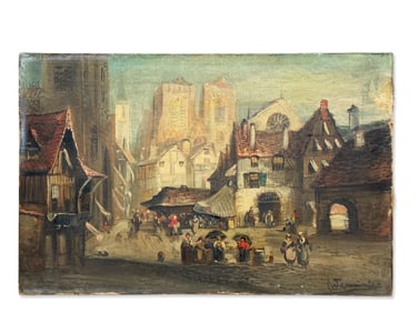 19th C. European School Oil/Canvas: Street Scene