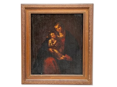 19th C. Oil/Canvas: Madonna and Child