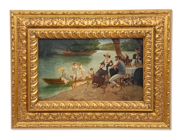 19th C. Italian School Oil/Board: Park Scene
