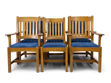 Six Stickley Oak Chairs