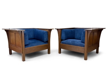 Two Stickley Oak Prairie Armchairs