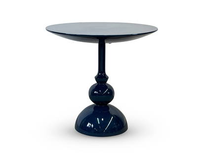 Decorator Blue-Lacquered Center Table: A decorator blue lacquered modernist center table. 30in tall x 32in wide. | You have additional shipping options! Philadelphia Metro area delivery, NYC curbside delivery, and other third-party shipper