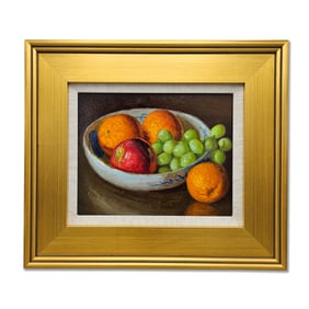 Gilt-Framed Oil/Board: Fruit Still Life