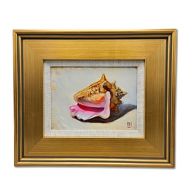 Gilt-Framed Oil/Board: Conch Shell