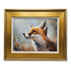 Gilt-Framed Oil/Board: Fox