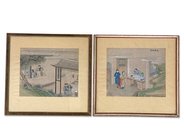 Two Chinese Genre Scene Paintings on Silk