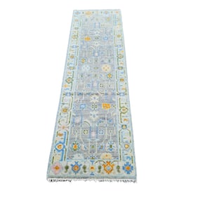Light-Blue Hand-Knotted Wool Runner, 8ft 2in x 2ft 6in