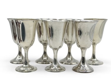 Assembled Set of Seven Sterling Silver Goblets