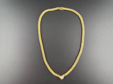 14K Yellow Gold Braided Necklace with Diamond Drop