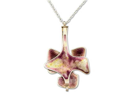 Large David Anderson Modernist Enameled Pendant: A large David Andersen, Norway, modernist enameled sterling silver pendant on chain necklace. Signed on pendant. Pendant: 3-3/4in x 2-1/4in. Chain: 26-3/4in long. | You have additional shipping option