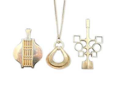 Three David Andersen Modernist Sterling Pendants