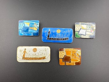 Five David Andersen Modernist Enameled Brooches