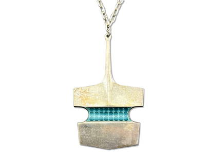 David Andersen Modernist Enameled Pendant: A Bjorn Sigurd Ostern/David Andersen, Norway, modernist enameled sterling silver pendant necklace on chain. Pendant: 3-1/8in x 2in. Chain: 24in long. | You have additional shipping options! Philadelph