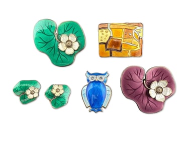 David Andersen Enameled Sterling Jewelry Grouping
