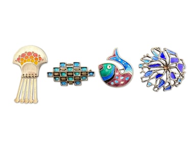 Four David Andersen Modernist Enamel Brooches