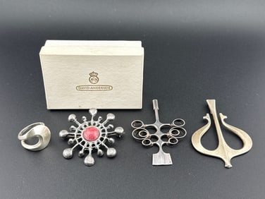 David Andersen Modernist Silver Jewelry Grouping